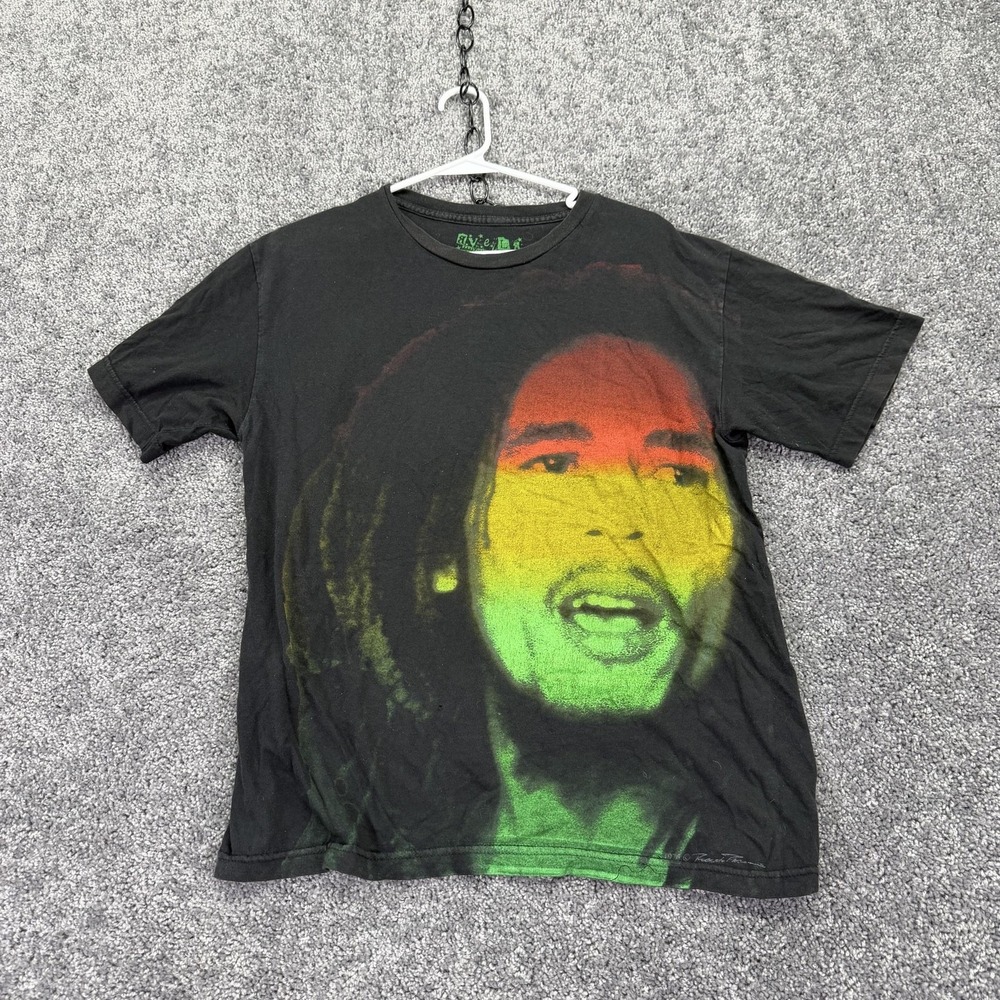 Bob Marley Shirt Mens Medium Black Rasta Graphic Tee Reggae Jamaica Music Icon